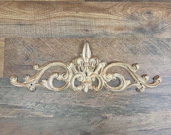 Fleur De Lis Topper Metal - PICK YOUR COLOR -  15.5"Wall Plaque Valance, Old World, Tuscan Metal Art, Cabinet Hardware, Kitchen, Bathroom