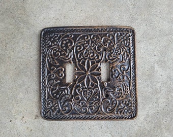 Double Toggle Light Switch Plate Cover, PICK YOUR COLOR, Cast Iron Two Toggle Switchplate, Switch Plate Cover, Wall Decor, Fleur de lis