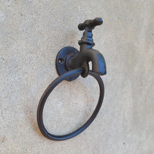 Iron Water Faucet Towel Hook, Bathroom Towel Hanger, Wall Hook towel ring| Towel Holder | Metal Bath hardware | Powder room decor Industrial