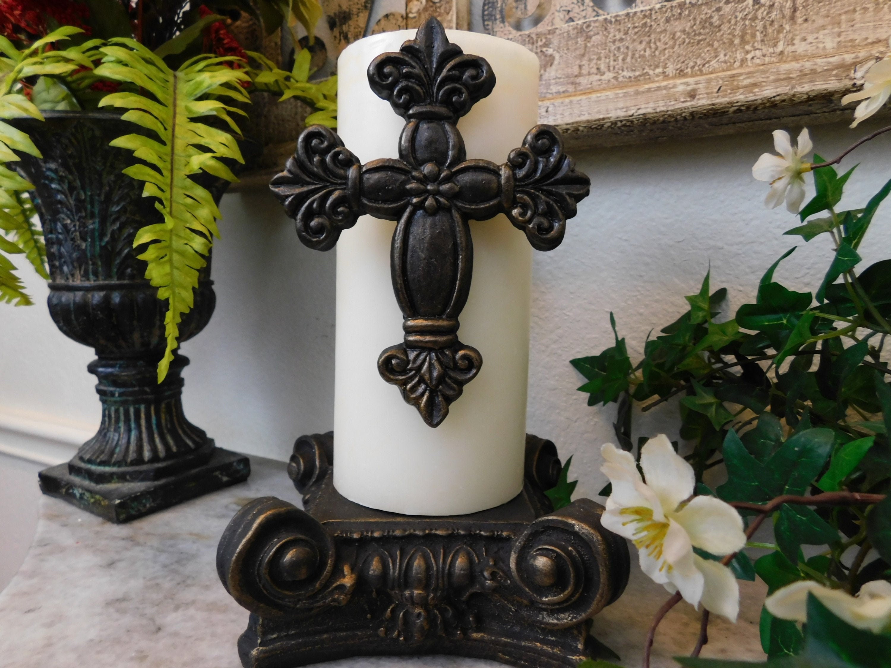 Cross Candle Pin For Pillar | Pick Your Color Fleur De Lis Royal Castle Decor French Country Home Fleurdelisjunkie