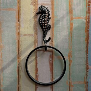 Gancho de toalha de cavalo-marinho, cabide de toalha de banheiro, decoração de casa de praia e lago, anel de toalha de gancho de parede, suporte de toalha de ferro, ferragens de banho de metal, lavabo