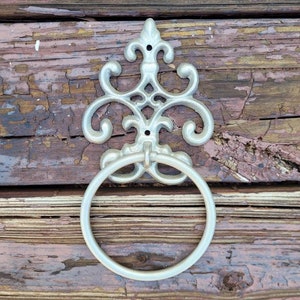 Scroll Towel Ring | Fleur De Lis Hand Towel Ring | Cast Iron Towel Ring | White Towel Hanger | Shabby Chic Bathroom | Fleurdelisjunkie