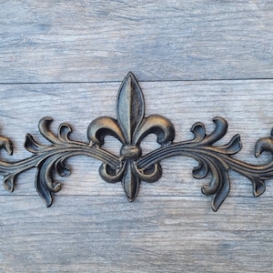 Cast Iron Fleur de Lis Topper | PICK YOUR COLOR | French style Pediment | Wrought Iron Decor | Metal Art | Valance | FleurDeLisJunkie
