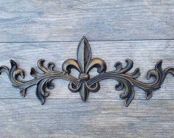Cast Iron Fleur de Lis Topper | PICK YOUR COLOR | French style Pediment | Wrought Iron Decor | Metal Art | Valance | FleurDeLisJunkie