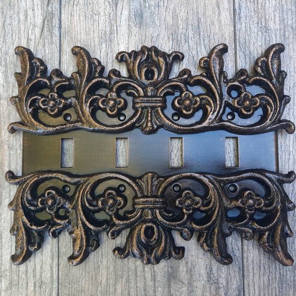 Quad Toggle Swtich Plate Cover | PICK YOUR COLOR | Four Gang Switchplate | Tuscan | decorative light switch | FleurDeLisJunkie |