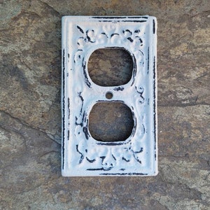 Metal Outlet Cover Plate | PICK YOUR COLOR | Cast Iron Plug Cover Switchplate | Lighting | shabby chic white | FleurDeLisJunkie | Fleur