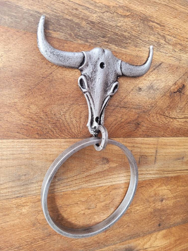 Longhorn Bathroom Towel Ring PICK your COLOR and SIZE Cast Iron Towel Ring Towel Hanger Ranch Cabin Bath Western decor image 4