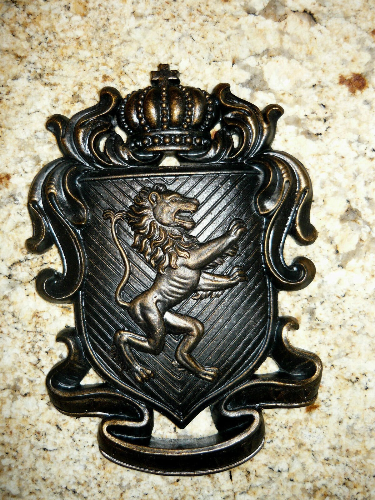 Coat Of Arms Wall Sculpture Royal Crest Lion Head Shield Crown