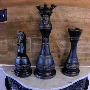 Decorative Large Plaster Chess Set | PICK YOUR COLOR | Chess Pieces | Horse | King | Plaster Art | Medieval | FleurDeLisJunkie |