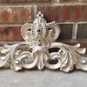 Crown Topper Pediment Art. Cross Fleur de Lis Decor, Scroll over door decor. Medieval Tuscan Old world wall hanging. Traditional Royalty