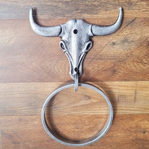 Longhorn Bathroom Towel Ring PICK your COLOR and SIZE Cast Iron Towel Ring Towel Hanger Ranch Cabin Bath Western decor image 1