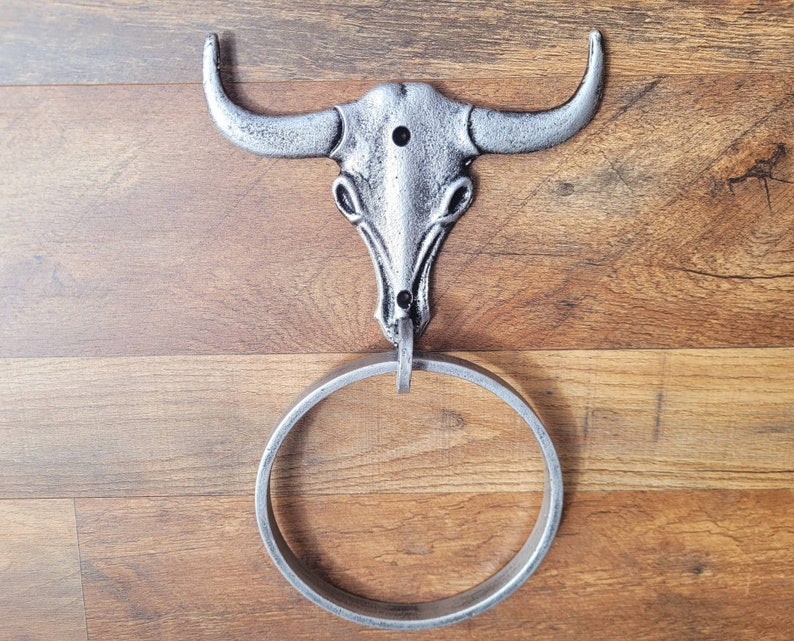 Longhorn Bathroom Towel Ring PICK your COLOR and SIZE Cast Iron Towel Ring Towel Hanger Ranch Cabin Bath Western decor image 1