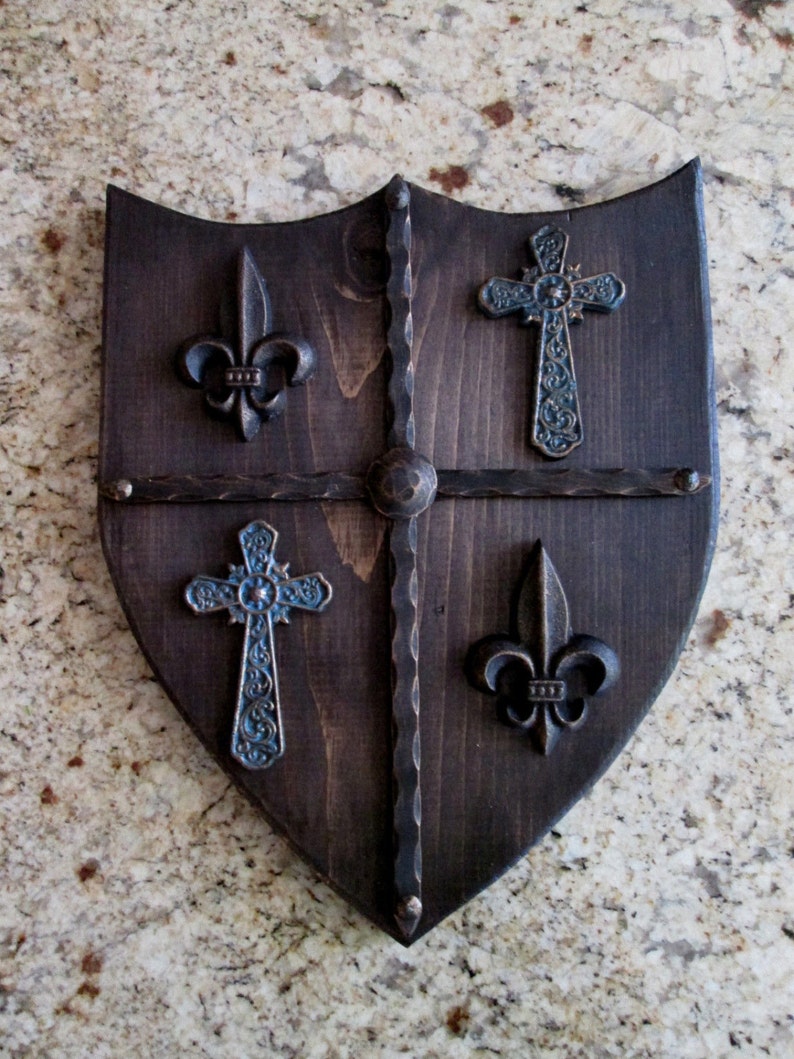 Shield Medieval Wall Decor with Fleur de Lis and Crosses Etsy