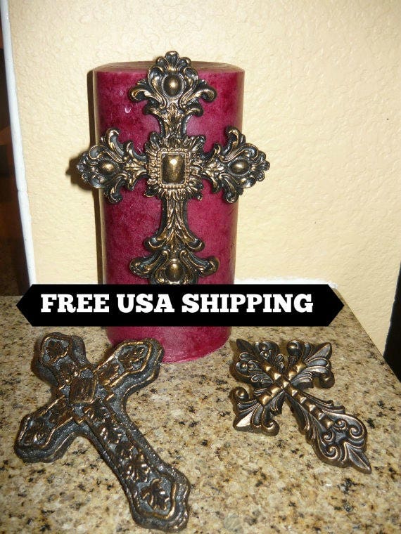 Crown Crosses for Candles Tuscan Fleur de Lis Candle Pin Iron Old World