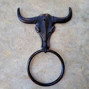 Longhorn Bathroom Towel Ring | Pick Your Color and Size | Cast Iron Towel Ring | Towel Hanger | Ranch Cabin Bath | Western decor |