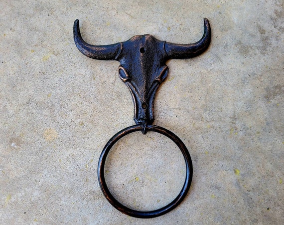 Longhorn Steer Bath Towel Holder Ring Bathroom Hanger Rustic Kitchen Wall Decor Longhorn Steer Bath Towel Holder Ring Bathroom Hanger Rustic Kitchen Wall Decor