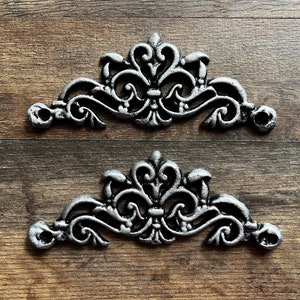 TWO Cast Iron Scroll Toppers | PICK Your COLOR | Cabinet Hardware | Wall Plaques | Tuscan | Kitchen | Pediment | Bathroom