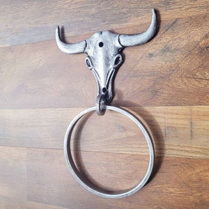 Longhorn Bathroom Towel Ring PICK your COLOR and SIZE Cast Iron Towel Ring Towel Hanger Ranch Cabin Bath Western decor image 9