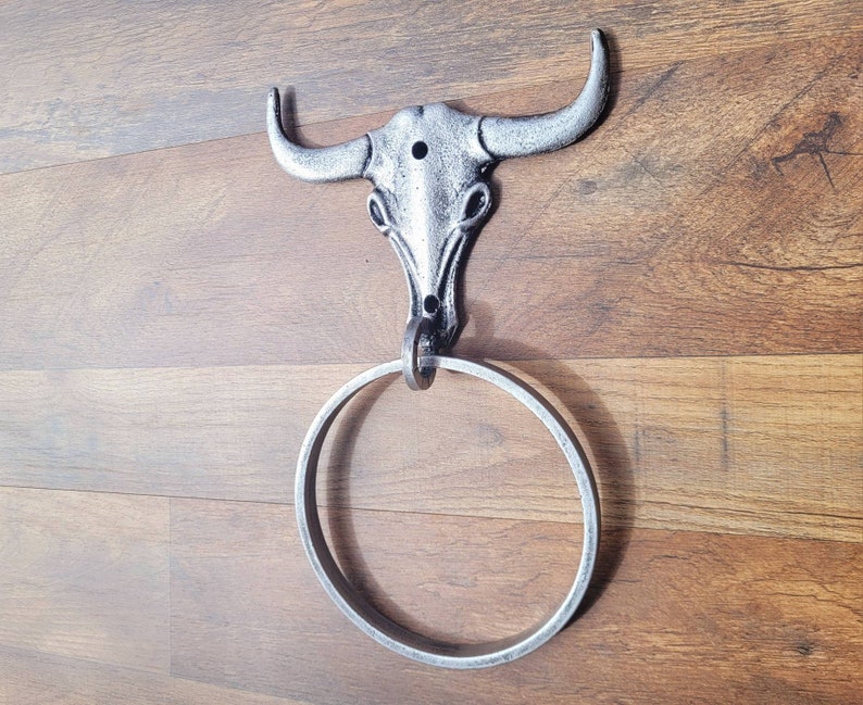 Longhorn Bathroom Towel Ring PICK your COLOR and SIZE Cast Iron Towel Ring Towel Hanger Ranch Cabin Bath Western decor image 9