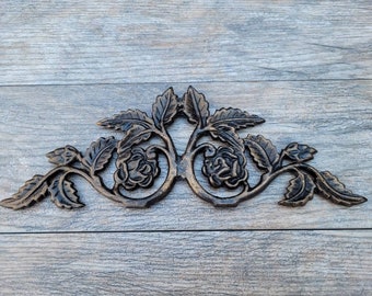 Iron Over door Topper Rose Pediment | PICK YOUR COLOR | Metal Old World Victorian Kitchen Cabinet Hardware | Wall Plaque | FleurDeLisJunkie