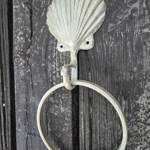 Seashell Towel Hook, Hand Towel Hanger, Ocean, Wall Hook towel ring, Metal Bathroom hardware | PICK YOUR COLOR, Lake Beach Home Decor, shell