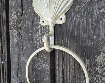 Seashell Towel Hook, Hand Towel Hanger, Ocean, Wall Hook towel ring, Metal Bathroom hardware | PICK YOUR COLOR, Lake Beach Home Decor, shell