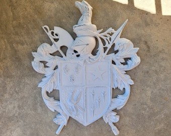 Coat of Arms Wall Plaque Family Crest Design Heraldry | PICK YOUR COLOR | Shield Wall Decor Metal Art Unicorn Lion Fleur de Lis Coat of Arms