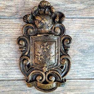 Shield Wall Plaque with Knight Helmet top with crosses. PICK YOUR COLOR. Royal Medieval Home Wall decor. Handmade Office Wall art.