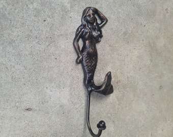 Gancho de sirena, perchero para toallas, baño de cabaña, gancho de sirena de metal, perchero para batas, herrajes de baño de hierro y metal, piscina para baño de playa en Lake House