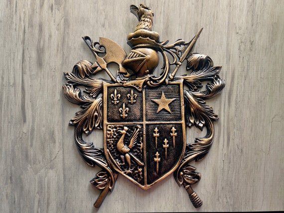 Gold Coat of Arms Wall Plaque | PICK YOUR COLOR | Medieval Shield 
