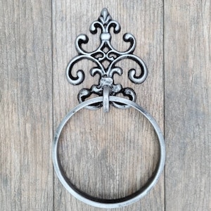Iron Towel Ring | PICK YOUR COLOR | Fleur De Lis Hand Towel Holder | Metal Towel Hook Hanger | Bathroom hardware fixture | Fleurdelisjunkie