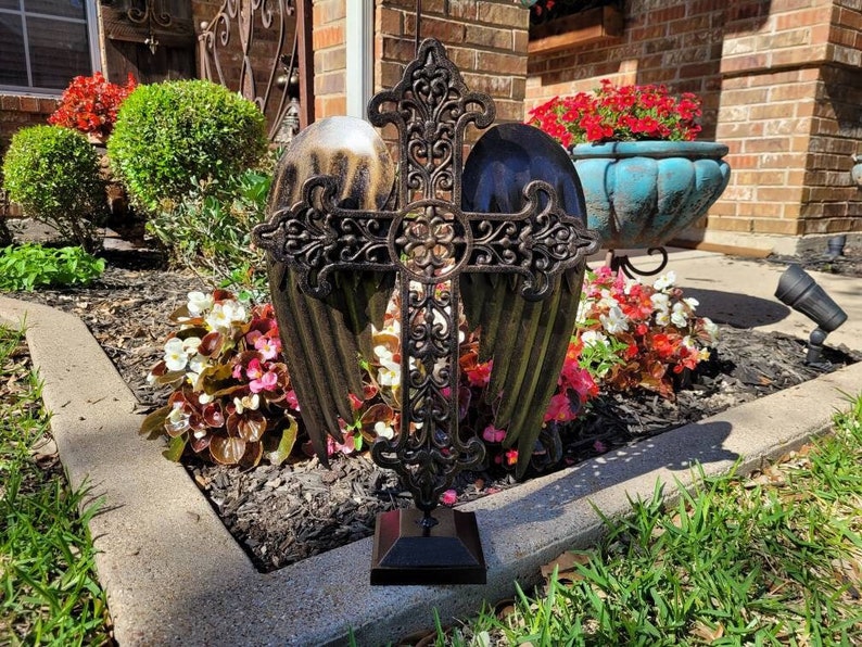 Standing Cross | PICK YOUR COLOR | Ornate Cross | shops Angel Wings | Angel | Metal Cross | Handmade Cross | Rustic Cross | FleurDeLisJunkie