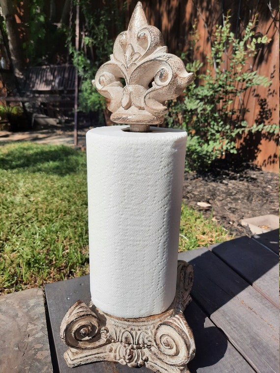 Custom Vintage Shabby Style Paper Towel Holder Iron Fleur De