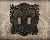 Ornate Double Toggle Light Switch Plate, PICK YOUR COLOR, Bathroom Wall Decor. Two Toggle Cast Iron Switch Plate Cover for Rustic Home Decor