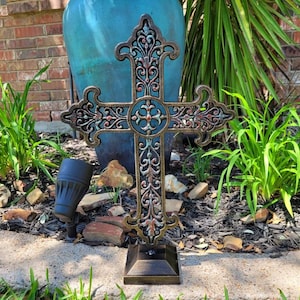 Standing Cross | PICK YOUR COLOR | Ornate Cross | Metal Cross | Handmade Cross | Tabletop Decor  Rustic Cross | FleurDeLisJunkie