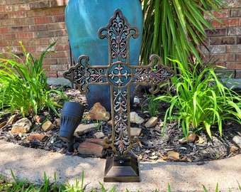 Standing Cross | PICK YOUR COLOR | Ornate Cross | Metal Cross | Handmade Cross | Tabletop Decor  Rustic Cross | FleurDeLisJunkie