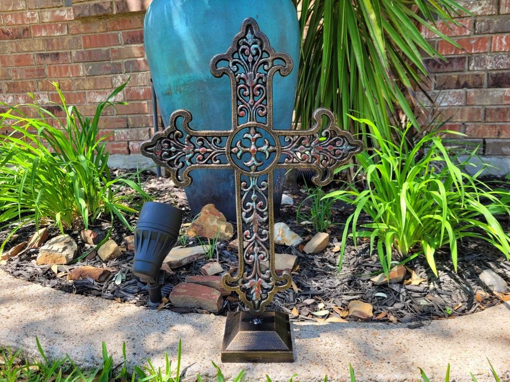 standing Cross | Pick Your Color Ornate Metal Handmade Tabletop Decor Rustic Fleurdelisjunkie