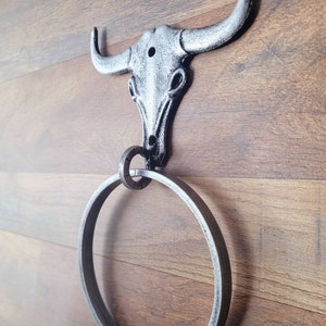 Longhorn Bathroom Towel Ring PICK your COLOR and SIZE Cast Iron Towel Ring Towel Hanger Ranch Cabin Bath Western decor image 6