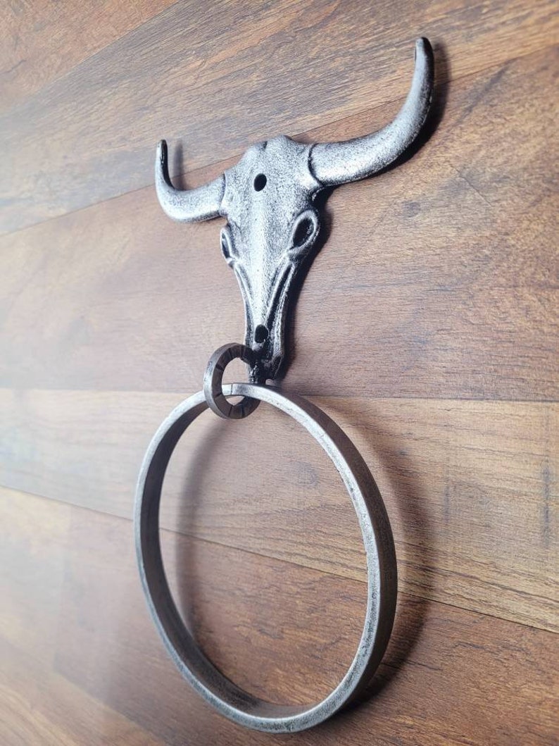 Longhorn Bathroom Towel Ring PICK your COLOR and SIZE Cast Iron Towel Ring Towel Hanger Ranch Cabin Bath Western decor image 6