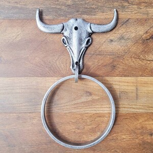 Longhorn Bathroom Towel Ring PICK your COLOR and SIZE Cast Iron Towel Ring Towel Hanger Ranch Cabin Bath Western decor image 5
