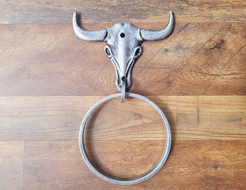 Longhorn Bathroom Towel Ring PICK your COLOR and SIZE Cast Iron Towel Ring Towel Hanger Ranch Cabin Bath Western decor image 5