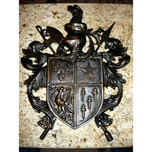 Coat of Arms Wall Plaque Medieval Shield | PICK YOUR COLOR | Knight Helmet Medieval Decor Old World Decor Tuscan Wall Decor | Fleur De Lis