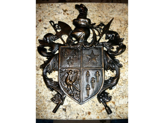 Vintage Metal Shield Wall Hanging, Medieval Knights Coat of Arms Wall Plaque