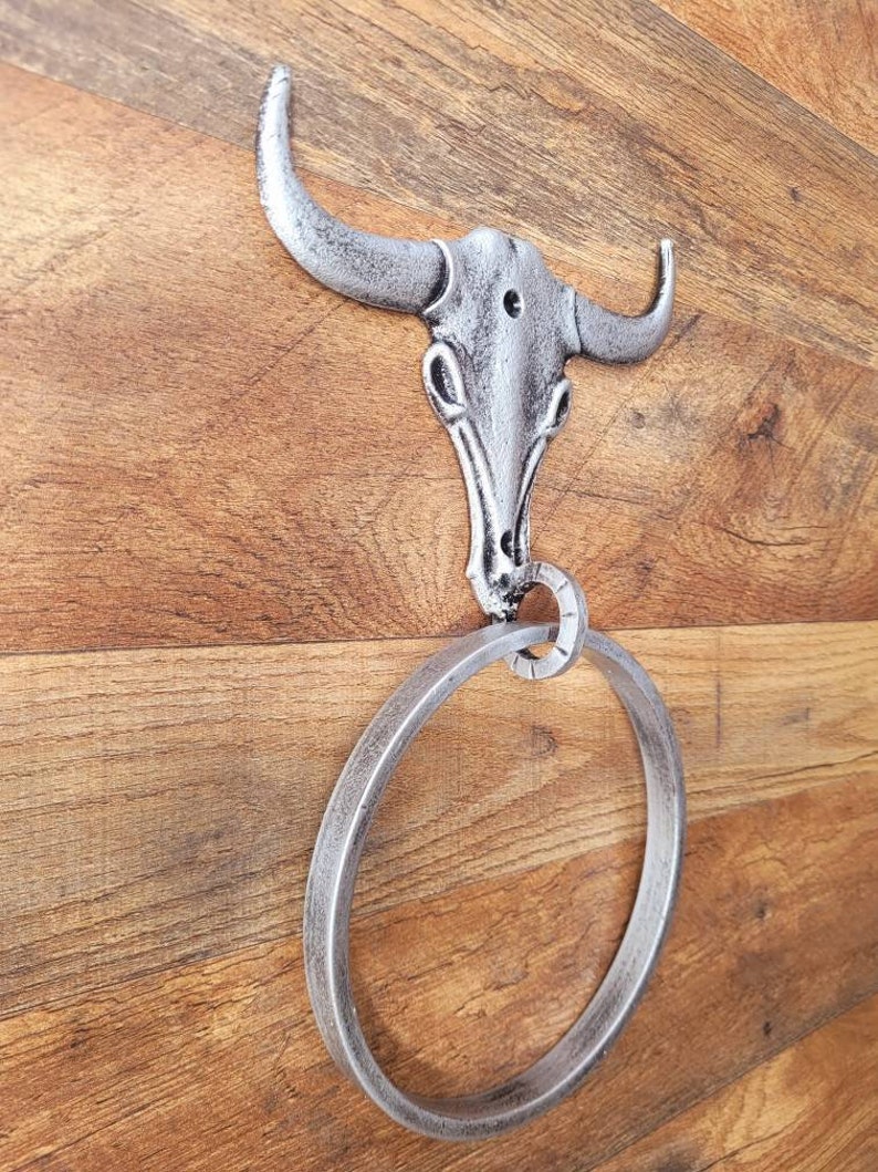 Longhorn Bathroom Towel Ring PICK your COLOR and SIZE Cast Iron Towel Ring Towel Hanger Ranch Cabin Bath Western decor image 10