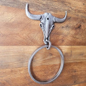Longhorn Bathroom Towel Ring PICK your COLOR and SIZE Cast Iron Towel Ring Towel Hanger Ranch Cabin Bath Western decor image 3