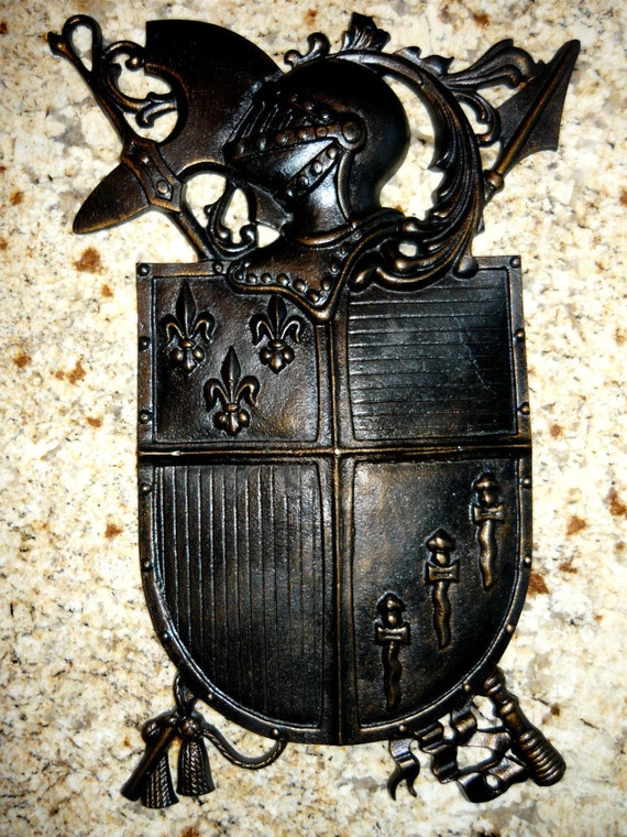 Shield Medieval Wall Decor - PICK YOUR COLOR - Old World / Fleur de Lis /  Iron Knight Coat of Arms / Office decor, Boss Gift