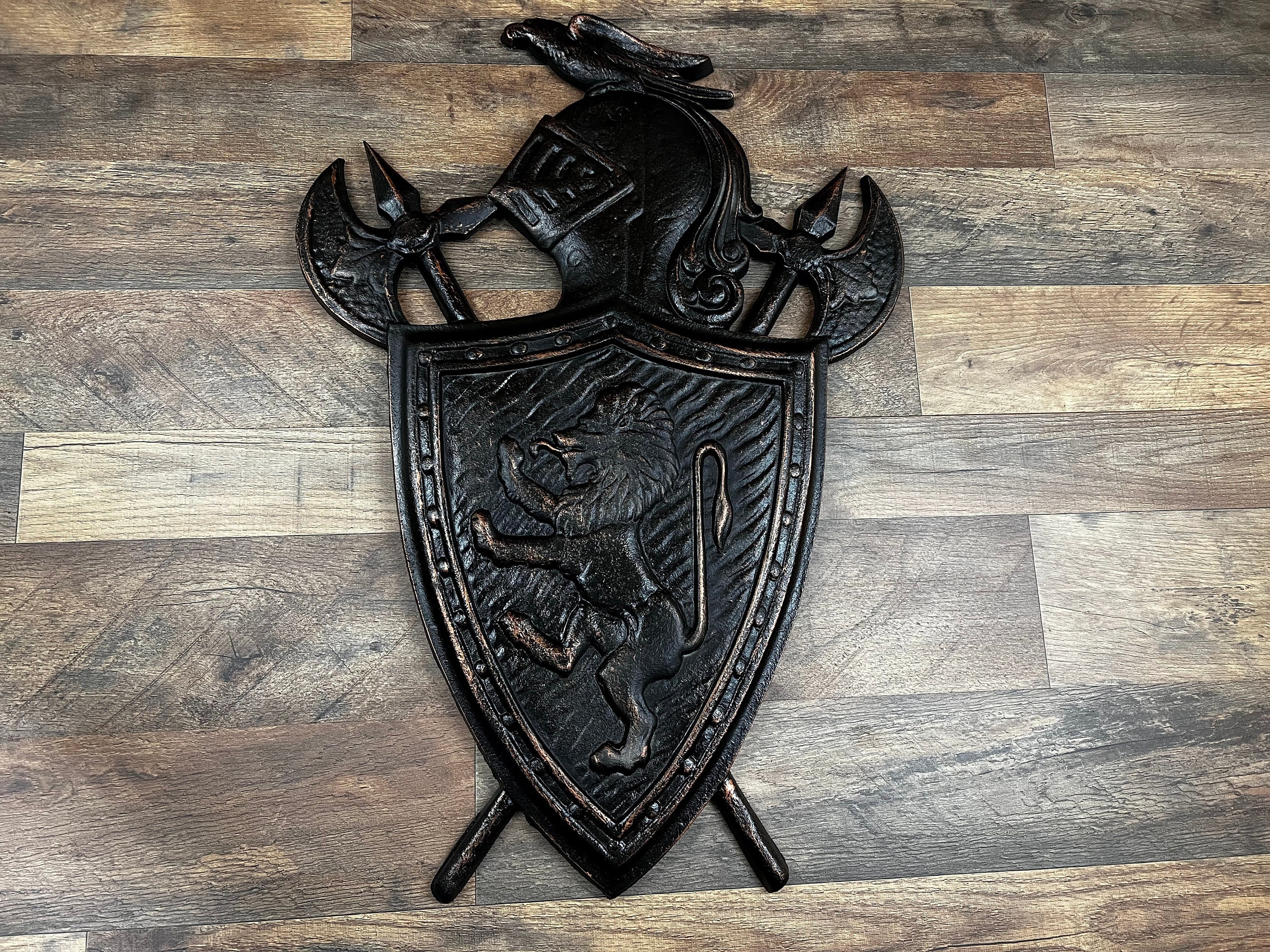Vintage Metal Shield Wall Hanging, Medieval Knights Coat of Arms Wall Plaque