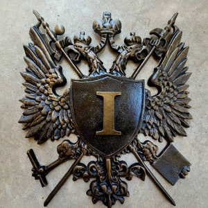 Personalized Shield with Initial. PICK your COLOR, Initial. Coat of Arms Shield Medieval Wall Plaque Metal Decor, Eagle Monogram Wall Decor