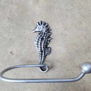 Seahorse Toilet Paper Holder, TP Holder, Toilet Tissue Holder, silver Wall Hook, Beach Cottage, Lake house bathroom decor, Bath fixture