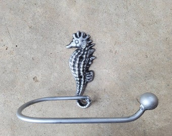 Seahorse Toilet Paper Holder, TP Holder, Toilet Tissue Holder, silver Wall Hook, Beach Cottage, Lake house bathroom decor, Bath fixture